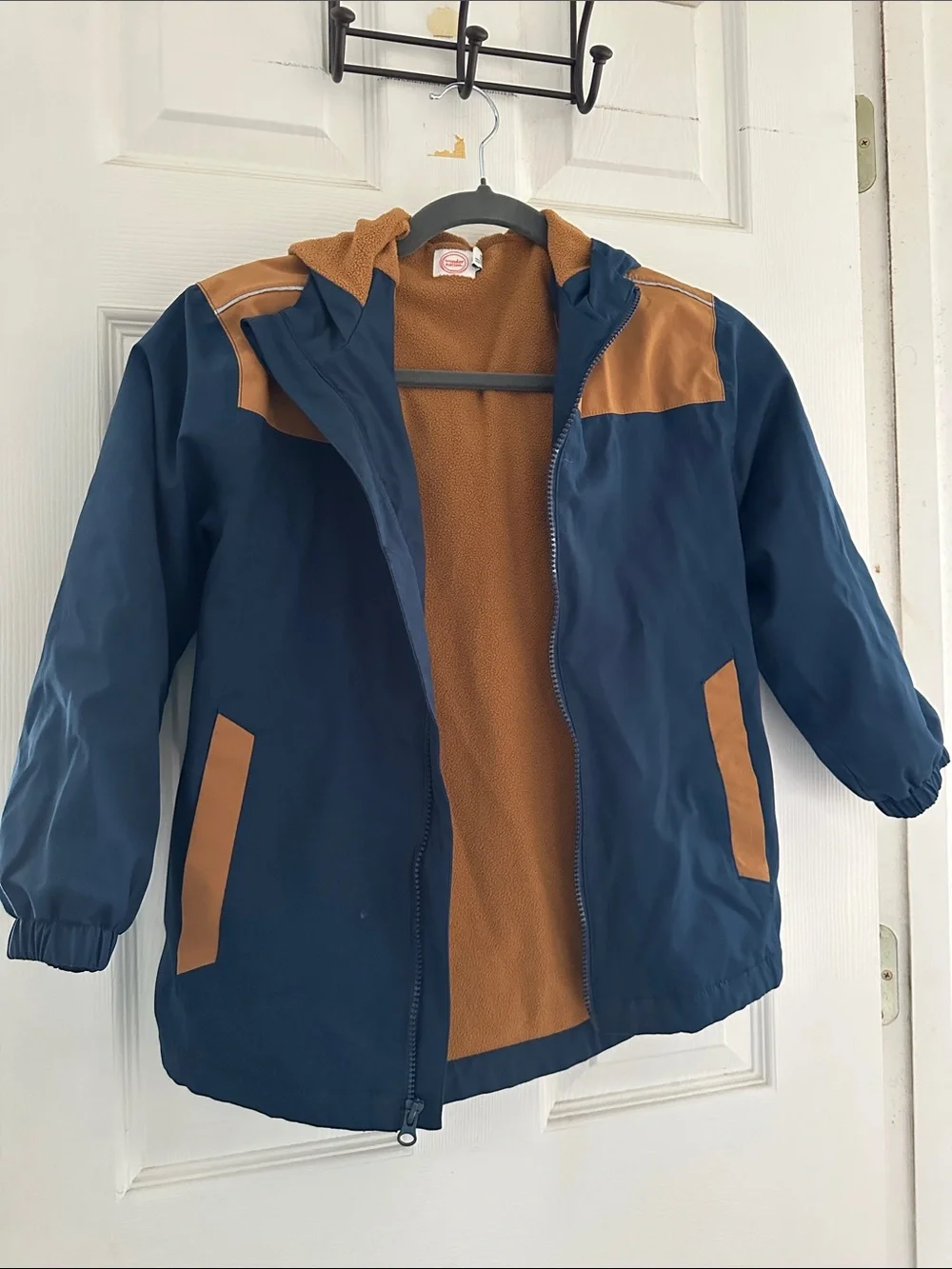 wonder nation Navy and Tan Hooded Rain Jacket